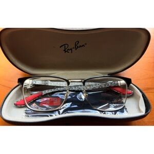 Ray-Ban Silver & Red Square Framed Eyeglass Frames